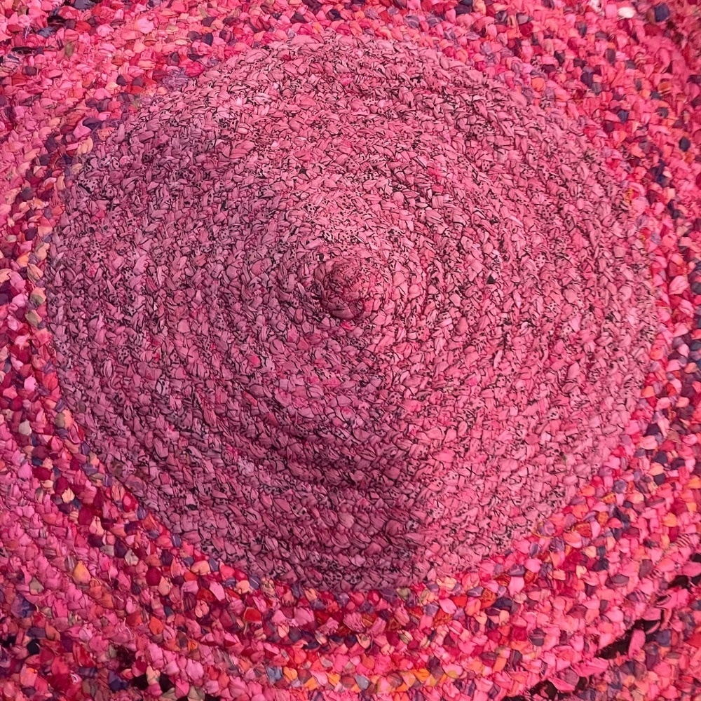 NWOT Handmade Braided Multi Color Block‎ Rag Rug With Fringe Round Rug, - Picture 7 of 12